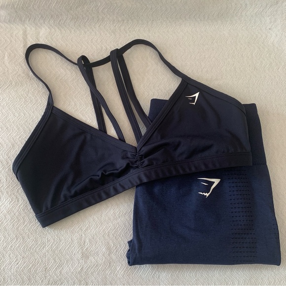 Women’s Medium GYMSHARK Heavy Blue Minimal Sports Bra Vital Seamless Legging Set - Picture 1 of 9